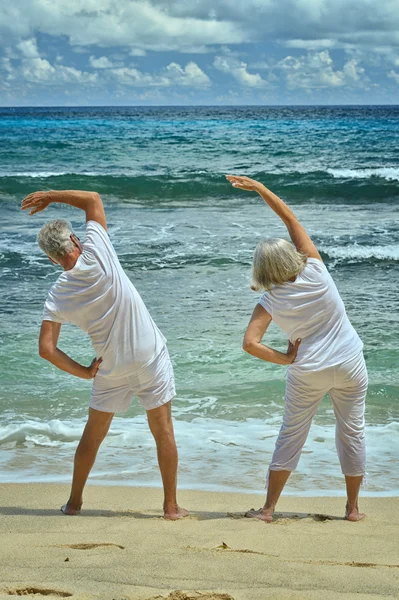 Casal sênior exercitando no verão — Fotografia de Stock