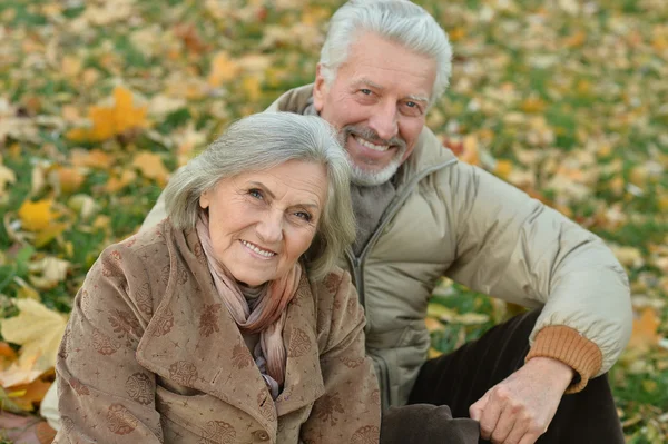 Seniorenpaar in herfstpark — Stockfoto