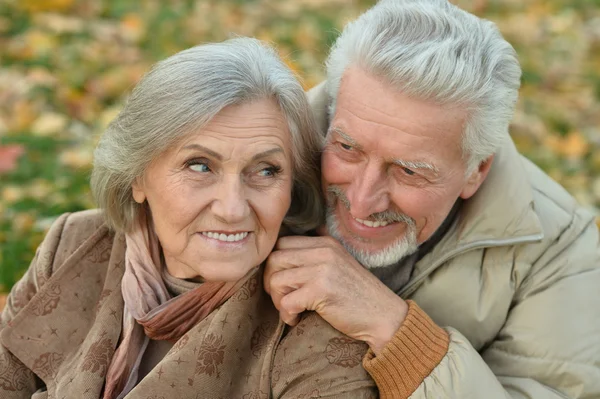 Senior couple in autumn park — Stock Photo, Image