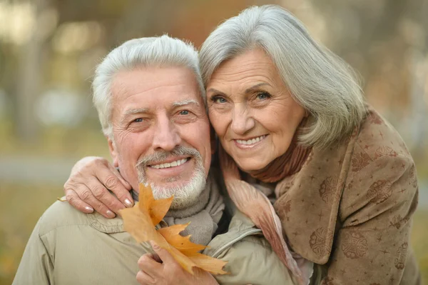 Pareja mayor en el parque de otoño — Foto de Stock