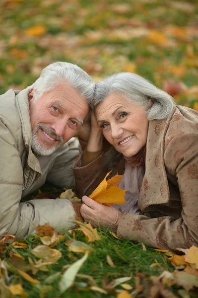 Pareja mayor en el parque de otoño — Foto de Stock