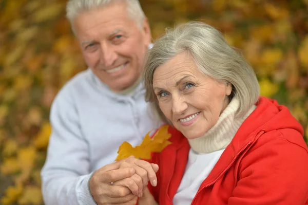 Senior par i höstparken — Stockfoto