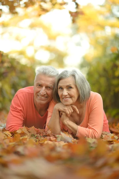 Coppia Senior nel parco autunnale — Foto Stock