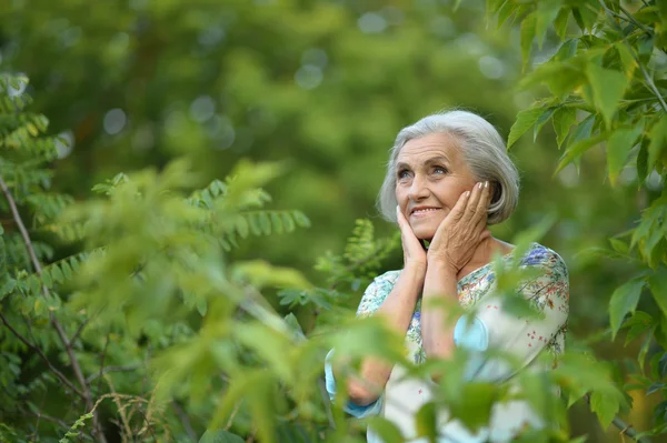 Senior kvinde i grøn park - Stock-foto