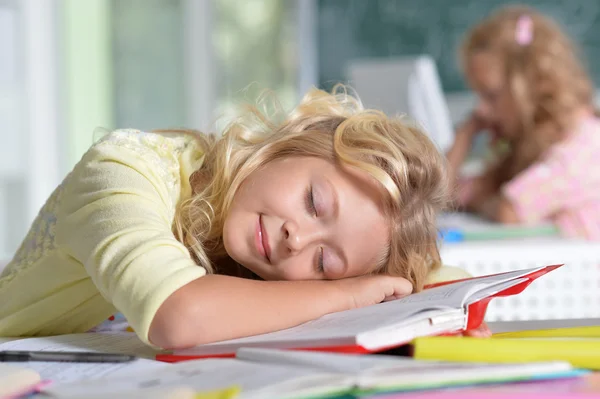 Student girl sleeping on books — Stock Photo, Image