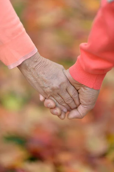 先輩夫婦が手をつないで — ストック写真