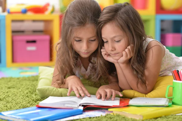 Dos Hermosas Niñas Estudiando —  Fotos de Stock