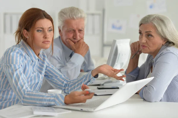 Portrait Tired Businesspeople Working Modern Light Office — Stock Photo, Image