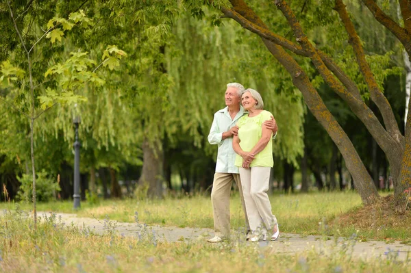 Senior Par Poserar Parken — Stockfoto