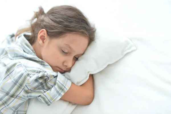 Cute Little Girl Sleeping Bed Home — Stock Photo, Image