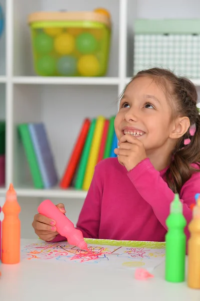 Carino Ragazza Disegno Immagine Casa — Foto Stock