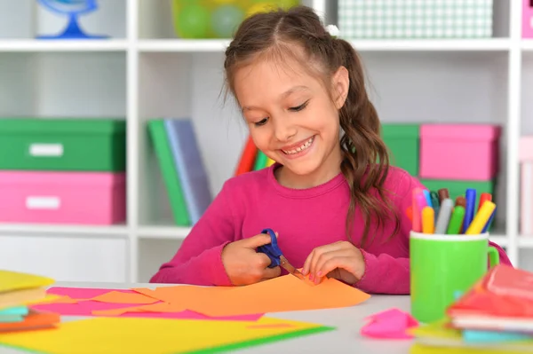Cute Little Girl Cutting Paper — Stock Photo, Image