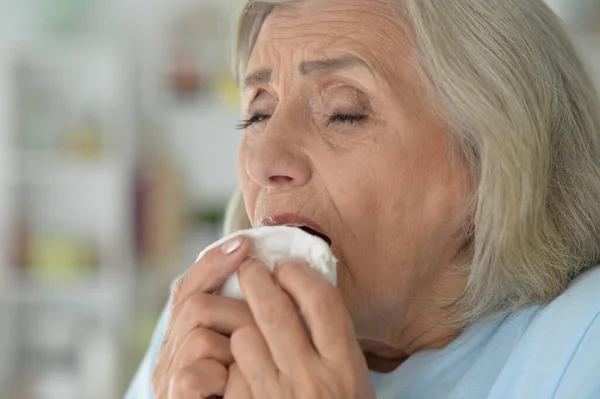 Close Portrait Sick Senior Woman — Stock Photo, Image