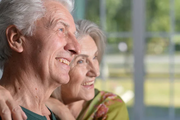 Porträt Eines Glücklichen Seniorenpaares Hause — Stockfoto