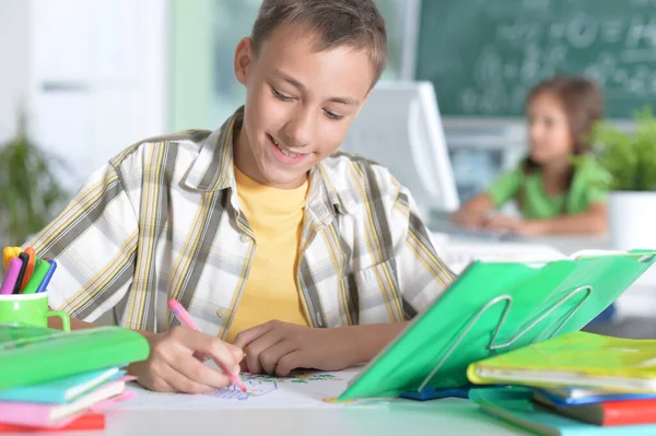 Portret Van Jongen Tekening Met Potlood — Stockfoto