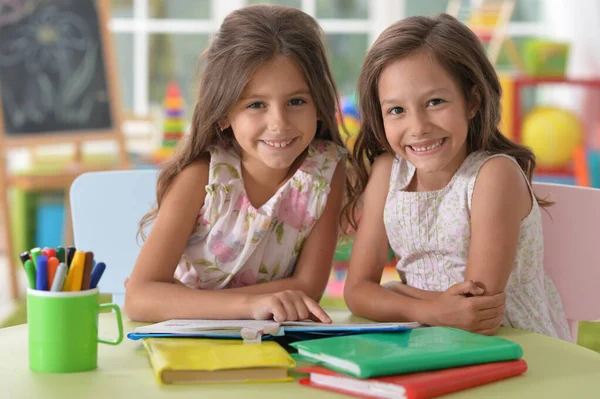 Two Beautiful Little Girls Studying — Stock Photo, Image