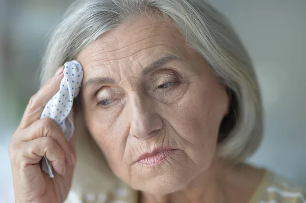 Close Portrait Sick Senior Woman — Stock Photo, Image