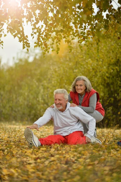 Fittes Senioren Paar Turnt Park — Stockfoto