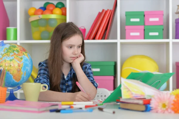 Carino Ragazza Disegno Immagine Casa — Foto Stock