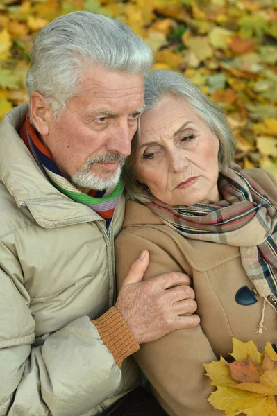 Retrato Casal Idoso Triste Parque — Fotografia de Stock