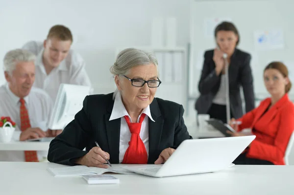 Portrait Senior Woman Laptop Office — Stock Photo, Image