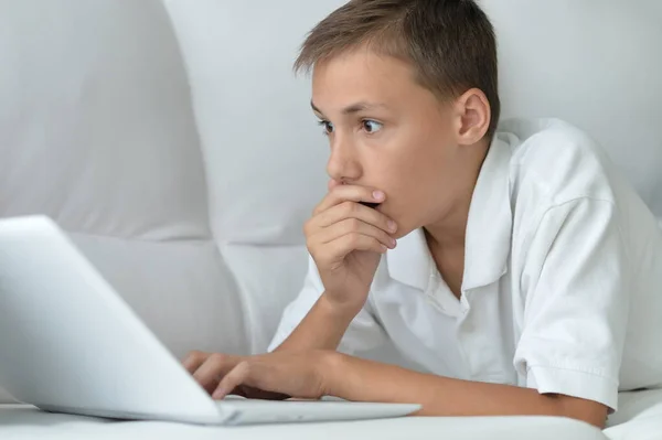 Boy Using Modern Laptop Home — Stock Photo, Image