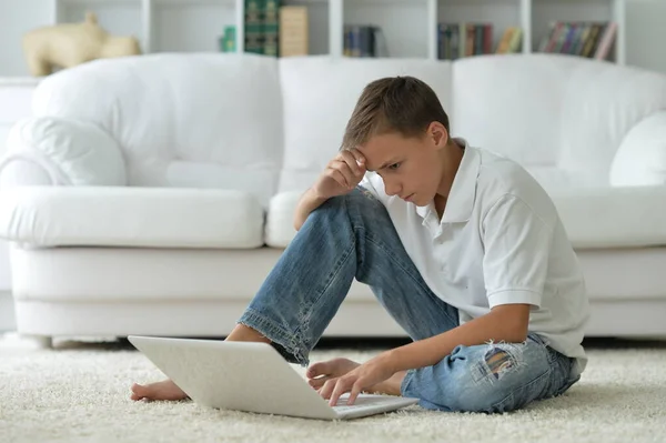 Boy Using Modern Laptop Home — Stock Photo, Image