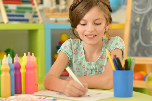 Carino Ragazza Disegno Immagine Casa — Foto Stock