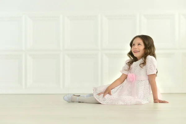 Portrait Cute Girl Posing Floor Studio — Photo