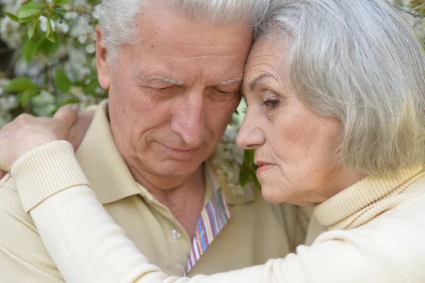 Triste Pareja Ancianos Juntos Parque —  Fotos de Stock