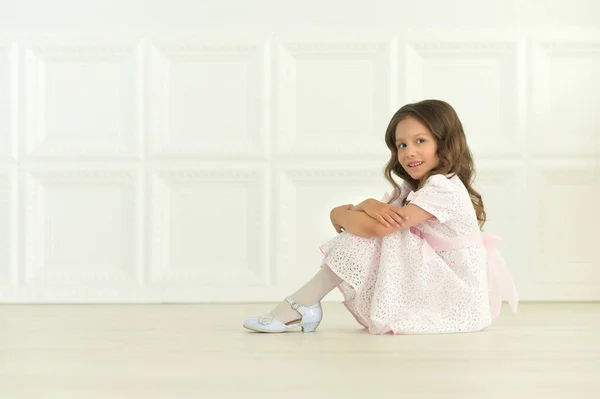 Portrait Cute Girl Posing Floor Studio —  Fotos de Stock