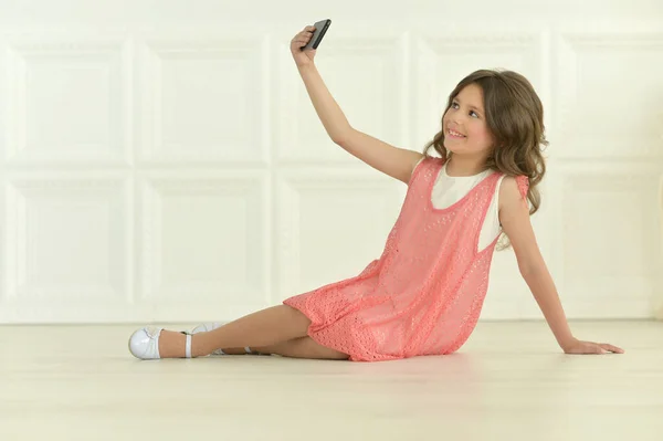 Beautiful Happy Girl Taking Selfie Indoors —  Fotos de Stock
