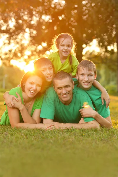 Familj i gröna tröjor — Stockfoto