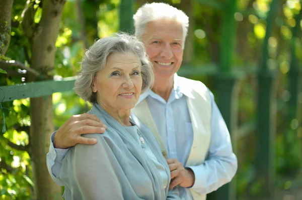 Linda feliz pareja de ancianos al aire libre — Foto de Stock