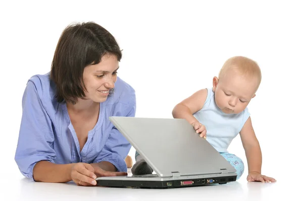 Mother and little son with laptop — Stock Photo, Image