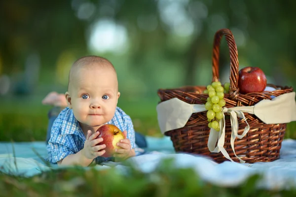 Pequeño niño feliz tener un picnic — Foto de Stock