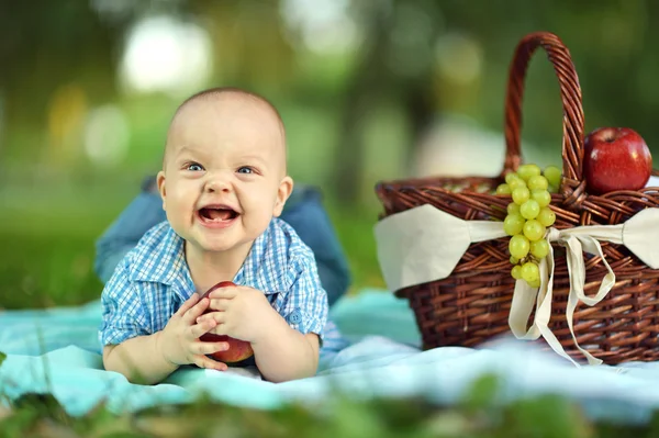 小快乐的小男孩一次野餐 — 图库照片