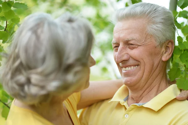 Oudere paar omarmen buiten — Stockfoto