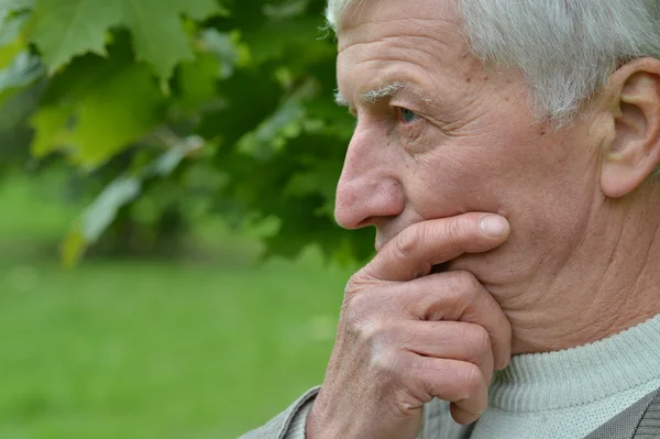 Pensive elderly man resting in a park — Stock Photo, Image