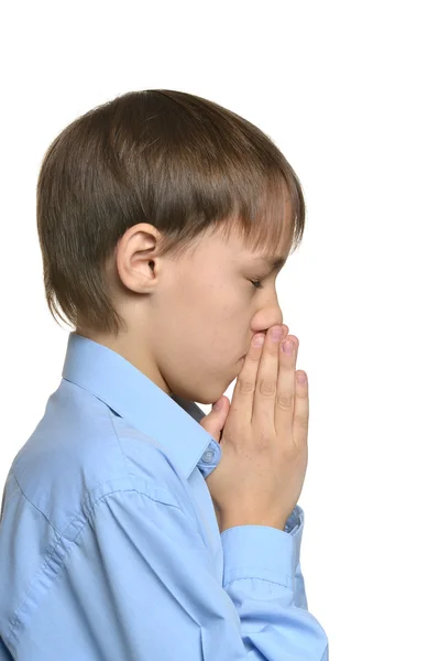 Young sad praying boy standing — Stock Photo, Image