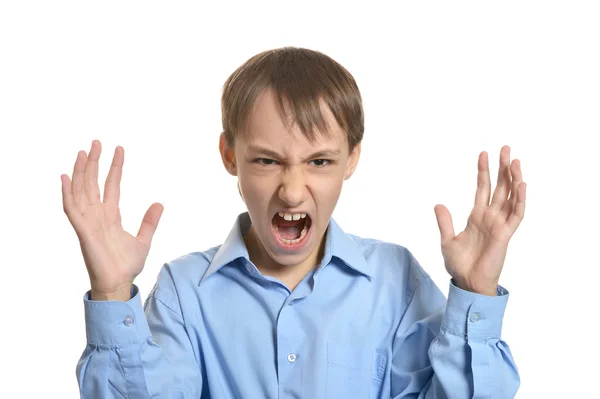 Dühös kisfiú portréja — Stock Fotó