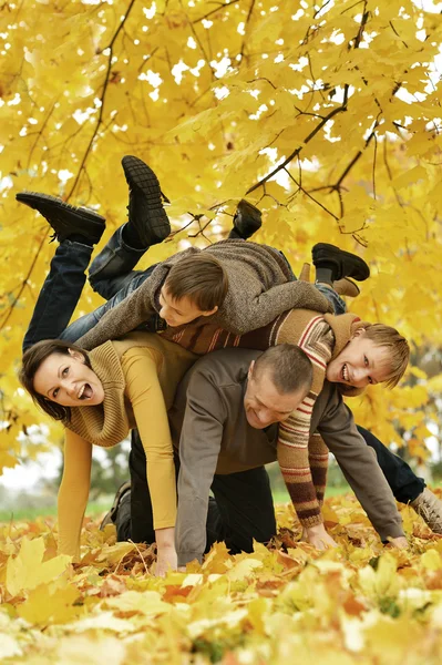 Família relaxante no parque de outono — Fotografia de Stock