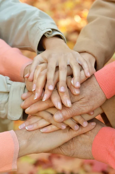 Hands against fallen leaves — Stock Photo, Image