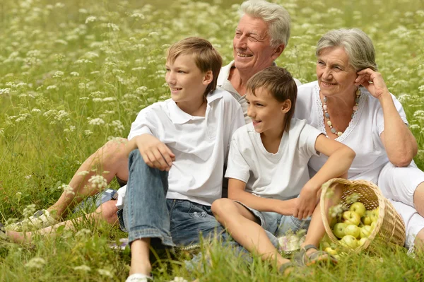 Lycklig familj som har picknick — Stockfoto