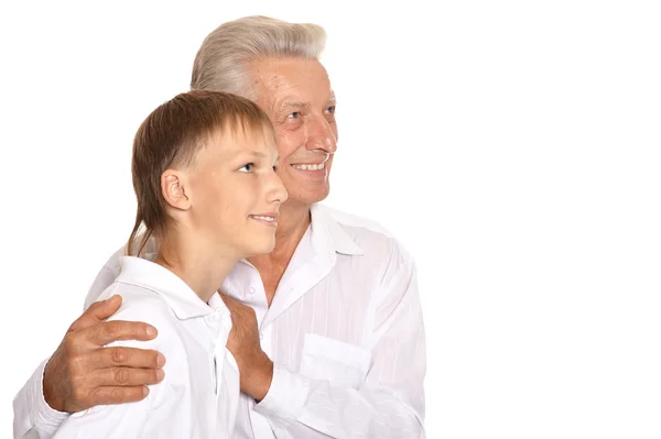 Мальчик со своим дедушкой — стоковое фото