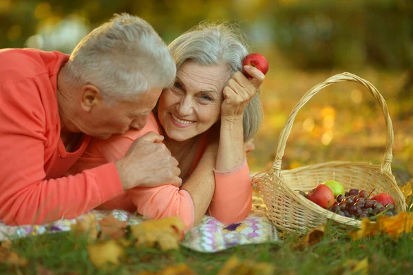 Piknik mutlu olgun çift — Stok fotoğraf