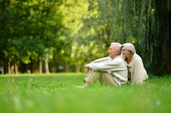 Senior couple in autumn forest — Stock Photo, Image