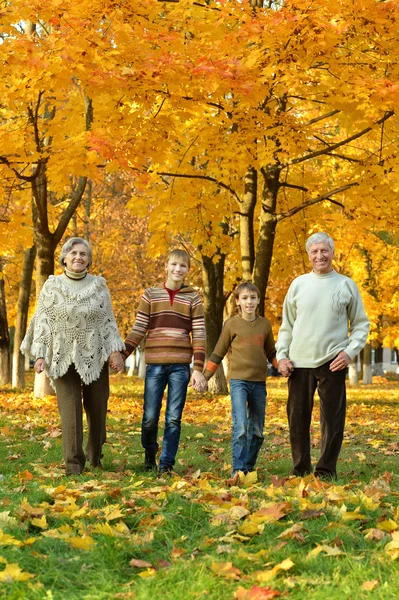 Abuelos y nietos en el parque de otoño — Foto de Stock