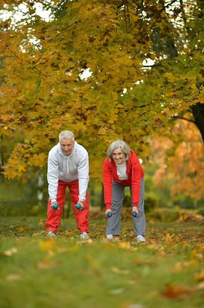 Couple s'exerçant dans le parc — Photo