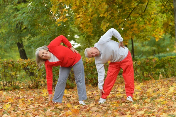 Couple s'exerçant dans le parc — Photo